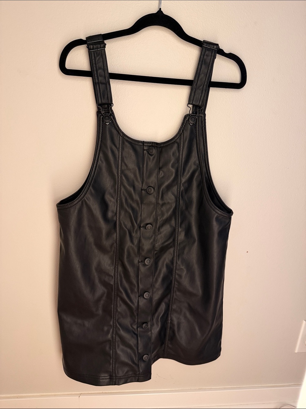 Celebrity Pink Black Faux Leather Button-Front Pinafore
